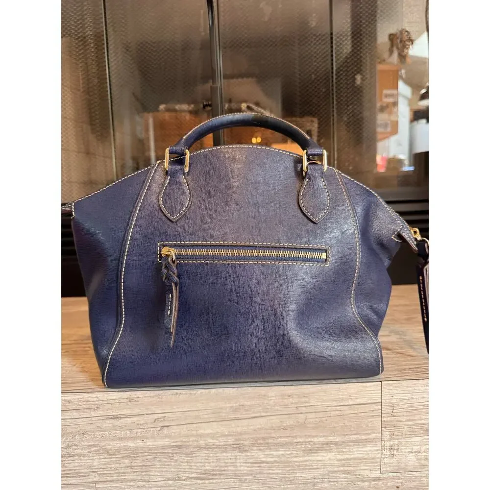 Dooney and Bourke blue Saffiano Leather large Sydney Satchel handbag with charm